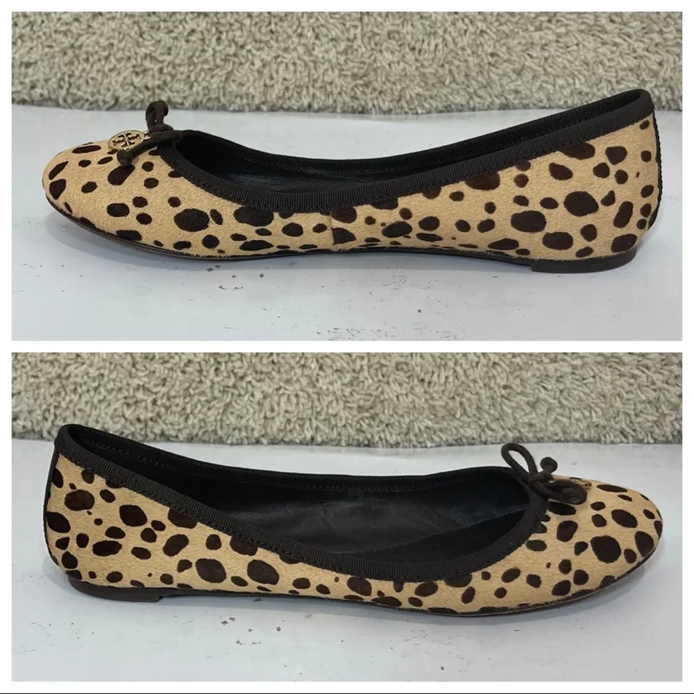 Tory Burch Leopard Bow Laila Calf Hair Ballet Flat